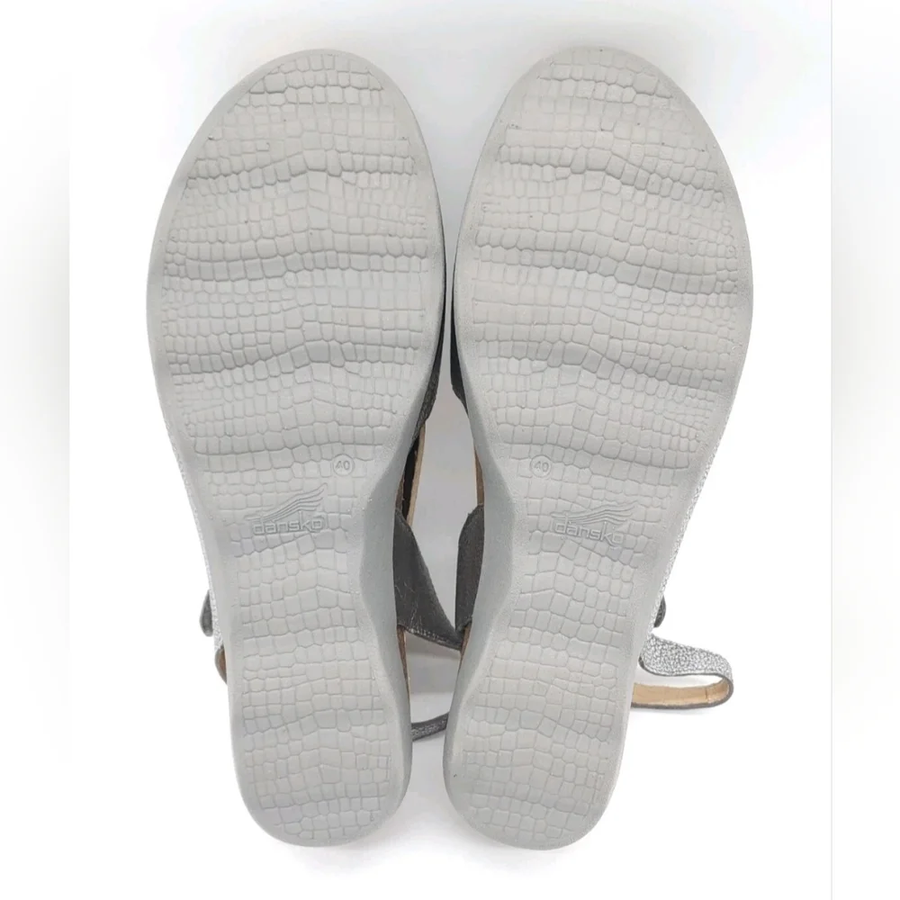 Dansko Marcy Metallic Pewter Wedge Slingback Sandals Size EU 40 US 9.5/10